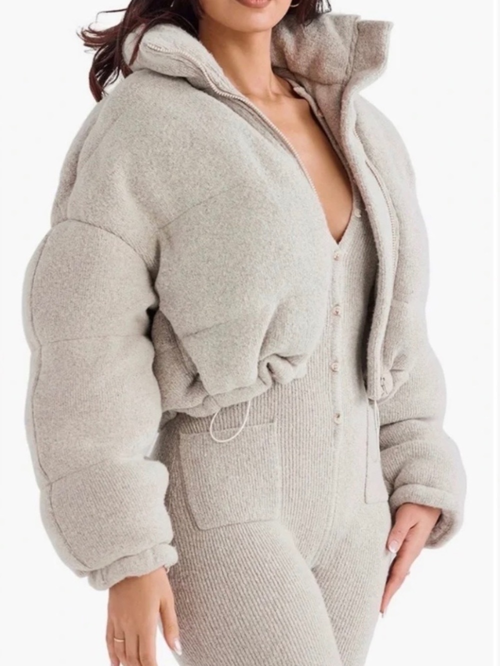 House of CB Pascal Knit Crop Puffer Jacket- Size Medium
